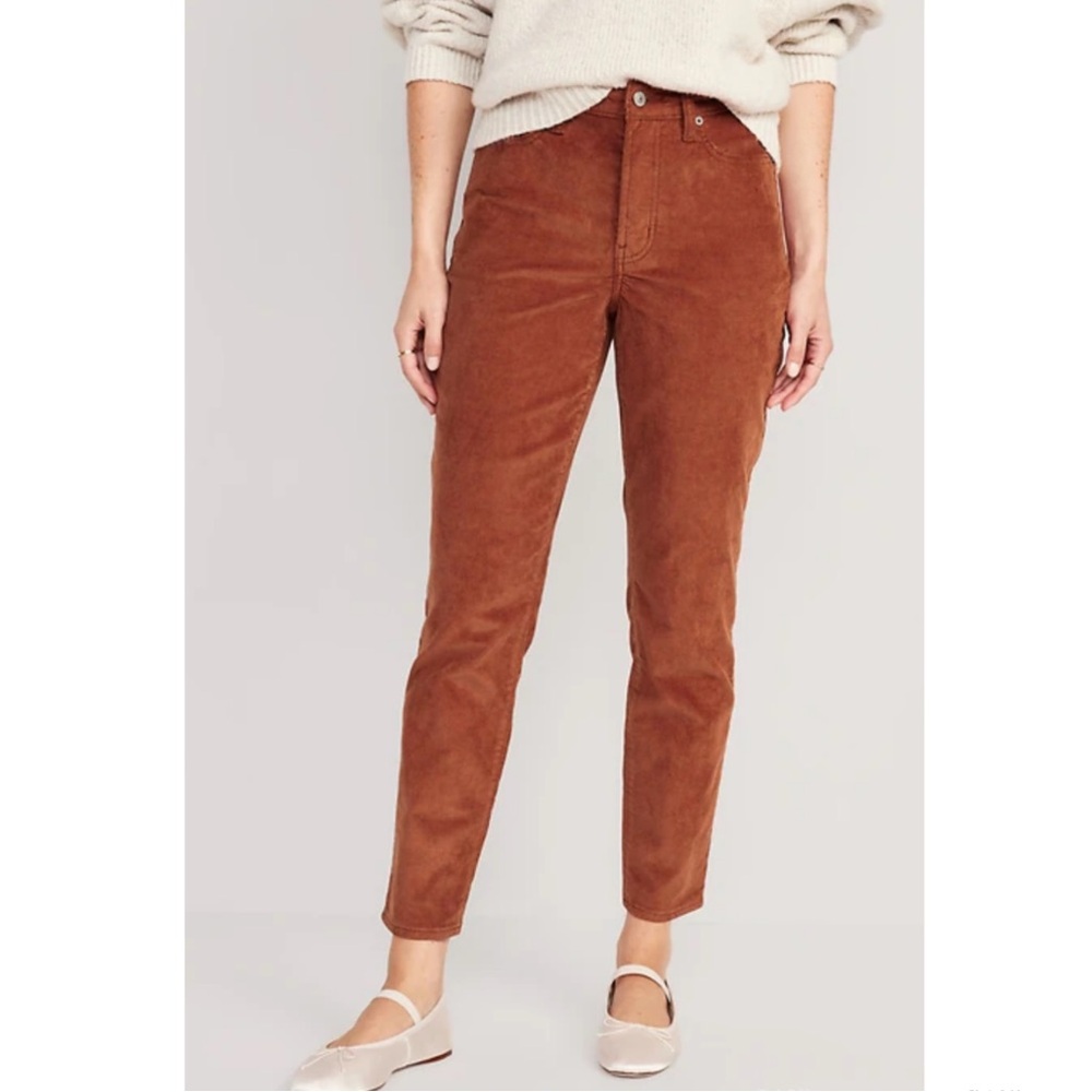 Old Navy High Rise OG Straight Secret Smooth Pocket Burnt Orange Ankle Cords